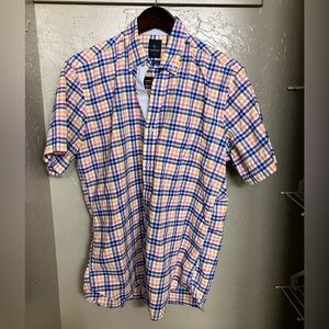 TAILORBYRD Plaid Short Sleeve Shirt Trim Fit Stretch M